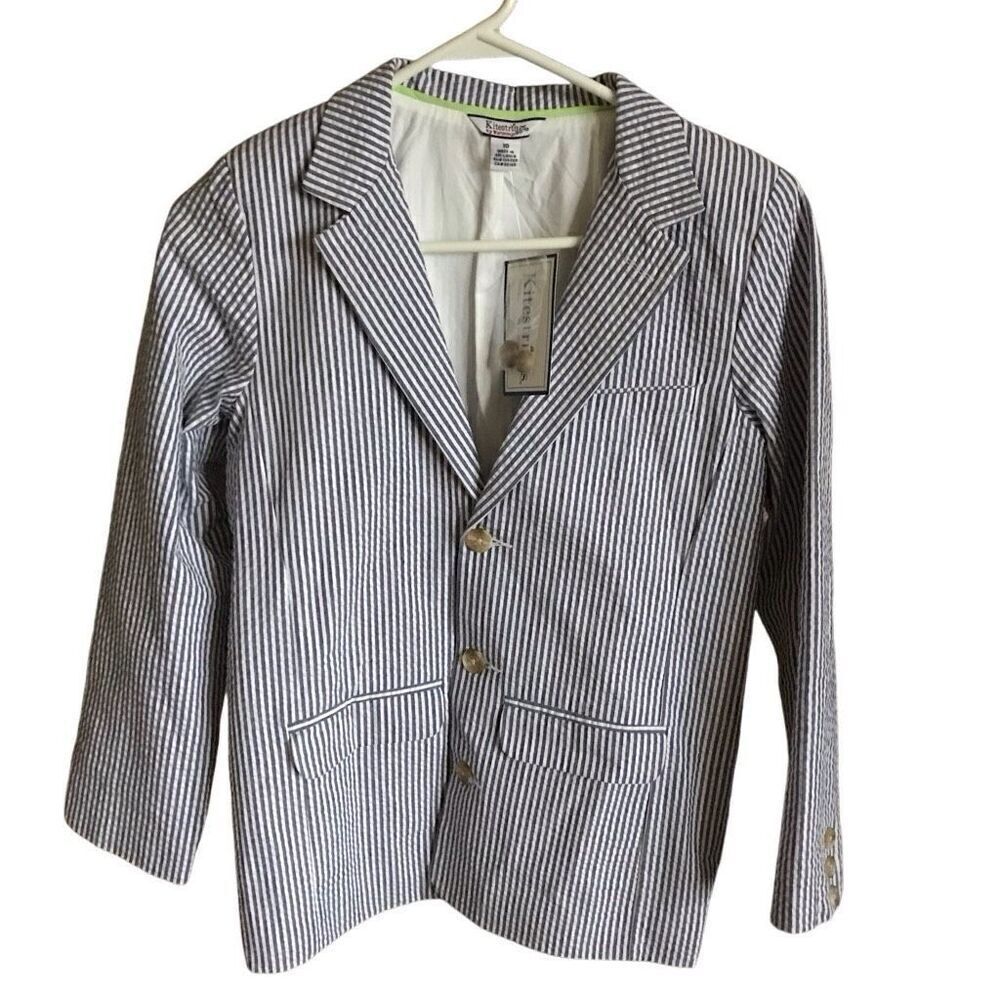 Kitestrings by Hartstrings boys blue white striped blazer suit coat SZ 10 New